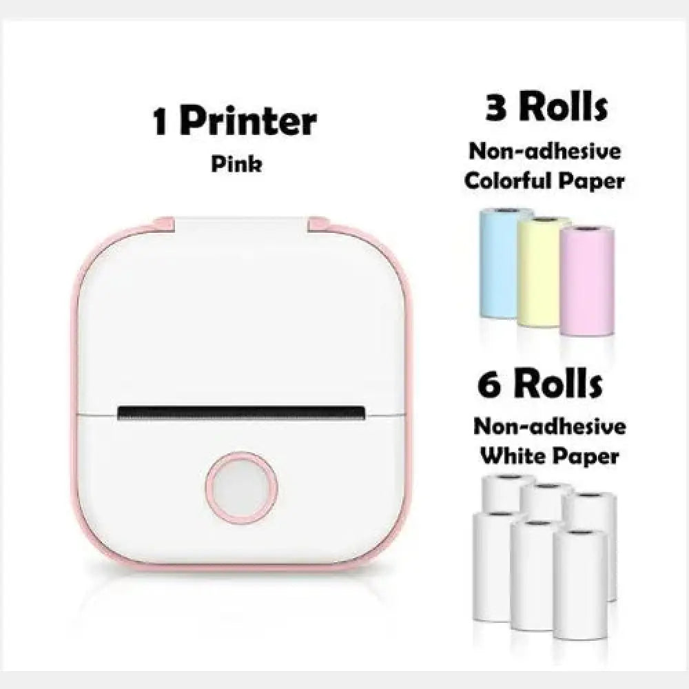 Pink portable bluetooth mini thermal label and photo printer with rounded edges and circular button compact design