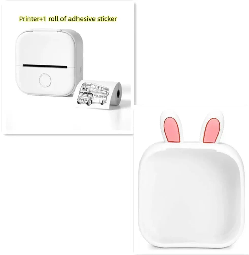 White bunny-ear shaped protective case for a portable bluetooth mini thermal label and photo printer