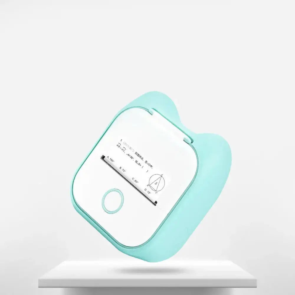 Mint green silicone case with white interior showing geometric diagrams for portable bluetooth mini thermal printer