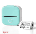 Mint green and white portable bluetooth mini thermal printer printing black and white double-decker bus illustration