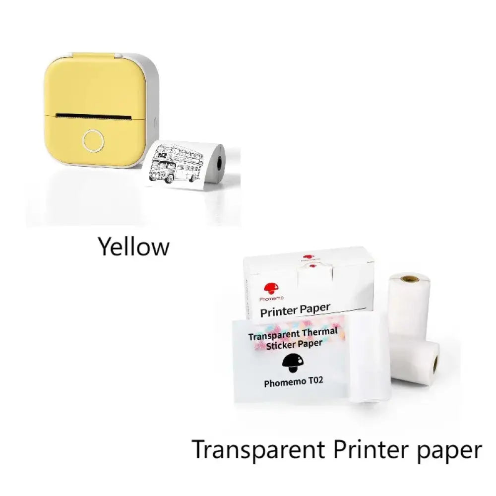 Yellow square portable bluetooth mini thermal label and photo printer with white border and circular button