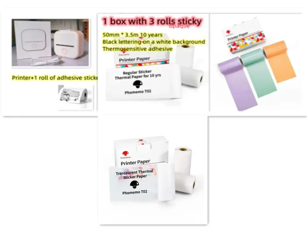 White portable bluetooth mini thermal label and photo printer with adhesive sticker roll included
