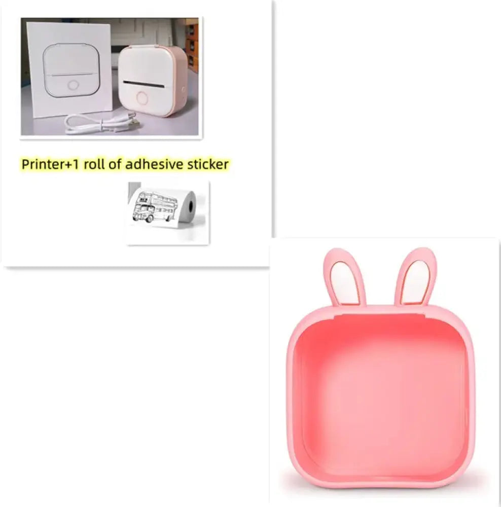 Pink bunny-shaped portable bluetooth mini thermal label and photo printer with rounded edges and soft matte finish