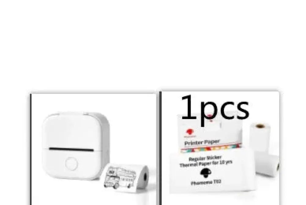 White compact portable bluetooth mini thermal label and photo printer with rounded edges and circular front button