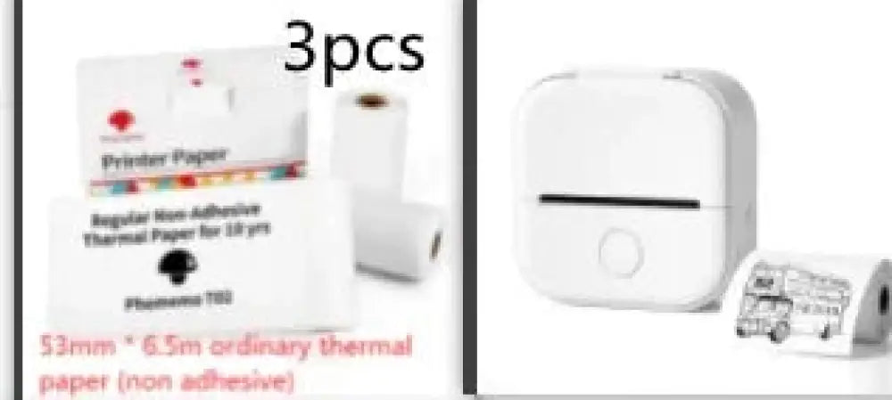 White compact portable bluetooth mini thermal label and photo printer with circular button and paper output slot