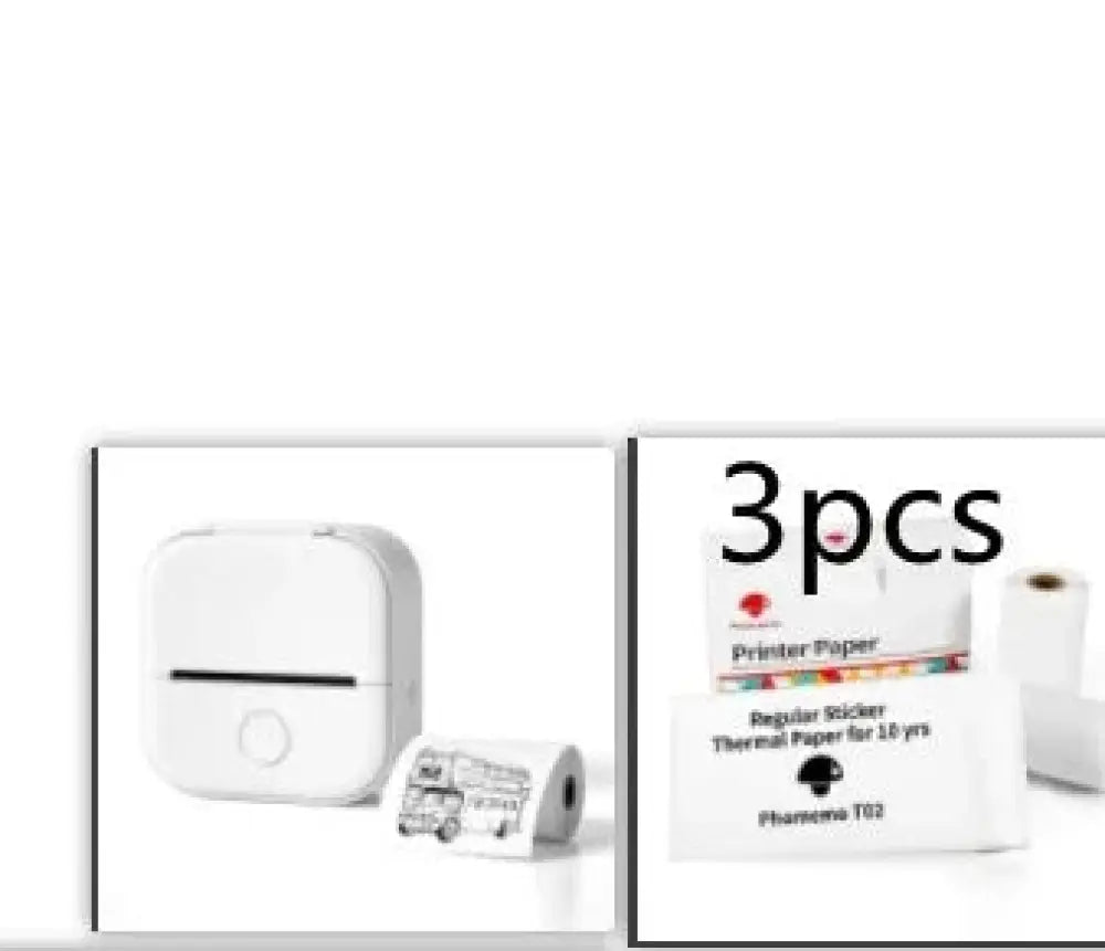 White compact portable bluetooth mini thermal label and photo printer with sleek rectangular design and circular front button