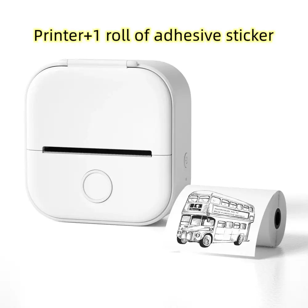 Compact white portable bluetooth mini thermal label and photo printer with a sleek minimalist design and rounded edges