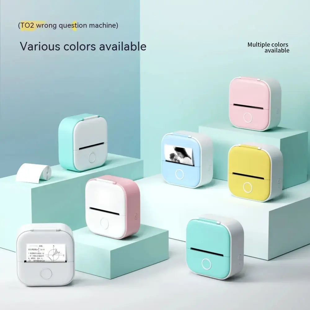 Cute pastel-colored portable bluetooth mini thermal label and photo printer with square design and soft plastic casing