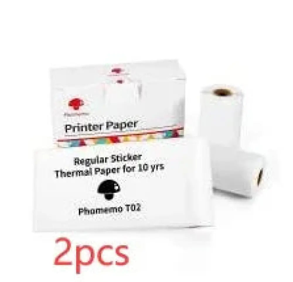 White thermal paper rolls for phamemo t02 printers in a box labeled regular sticker thermal paper for 10 years