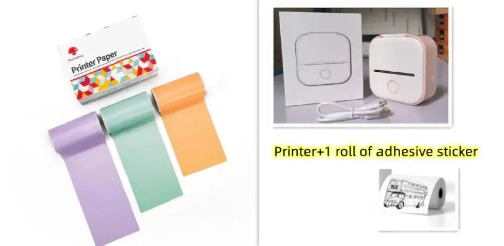 Pink and white compact portable Bluetooth mini thermal label and photo printer with a circular front button