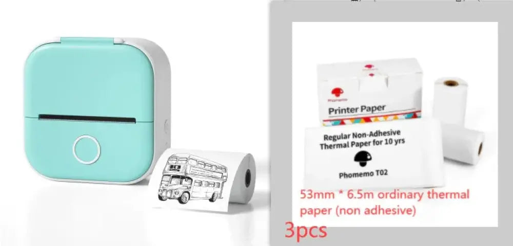 Mint green portable bluetooth mini thermal label and photo printer with white accents and front circular button