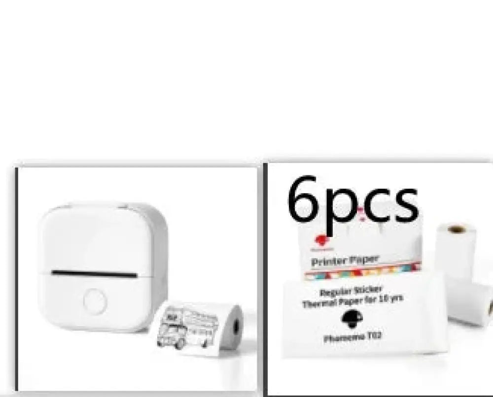 White compact portable Bluetooth mini thermal label and photo printer with rounded edges and circular front button