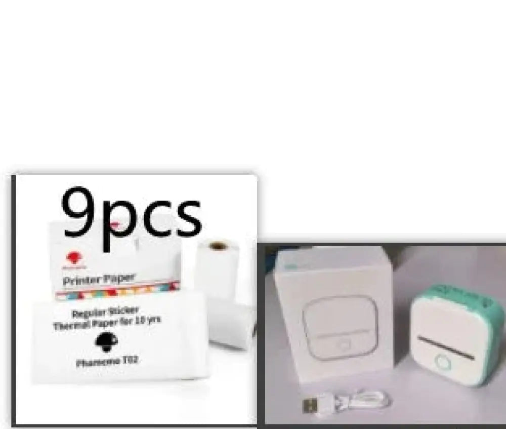 White and teal square portable bluetooth mini thermal label and photo printer with circular front button