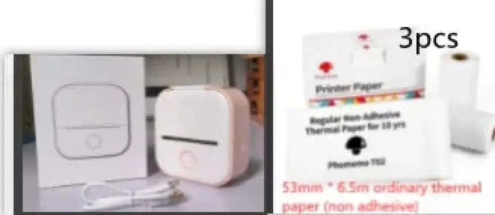 White square portable bluetooth mini thermal label and photo printer with circular button and printing slot