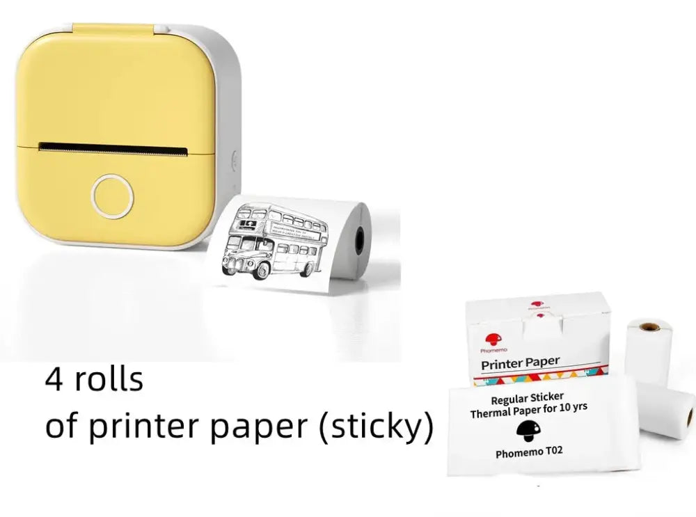 Yellow square-shaped portable Bluetooth mini thermal label and photo printer with white base and circular button