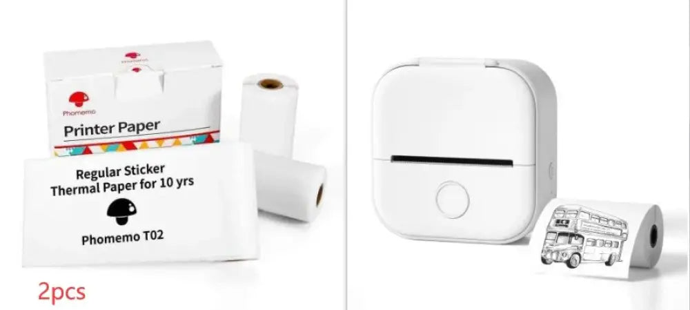 White compact portable bluetooth mini thermal label and photo printer with rounded edges and front circular button