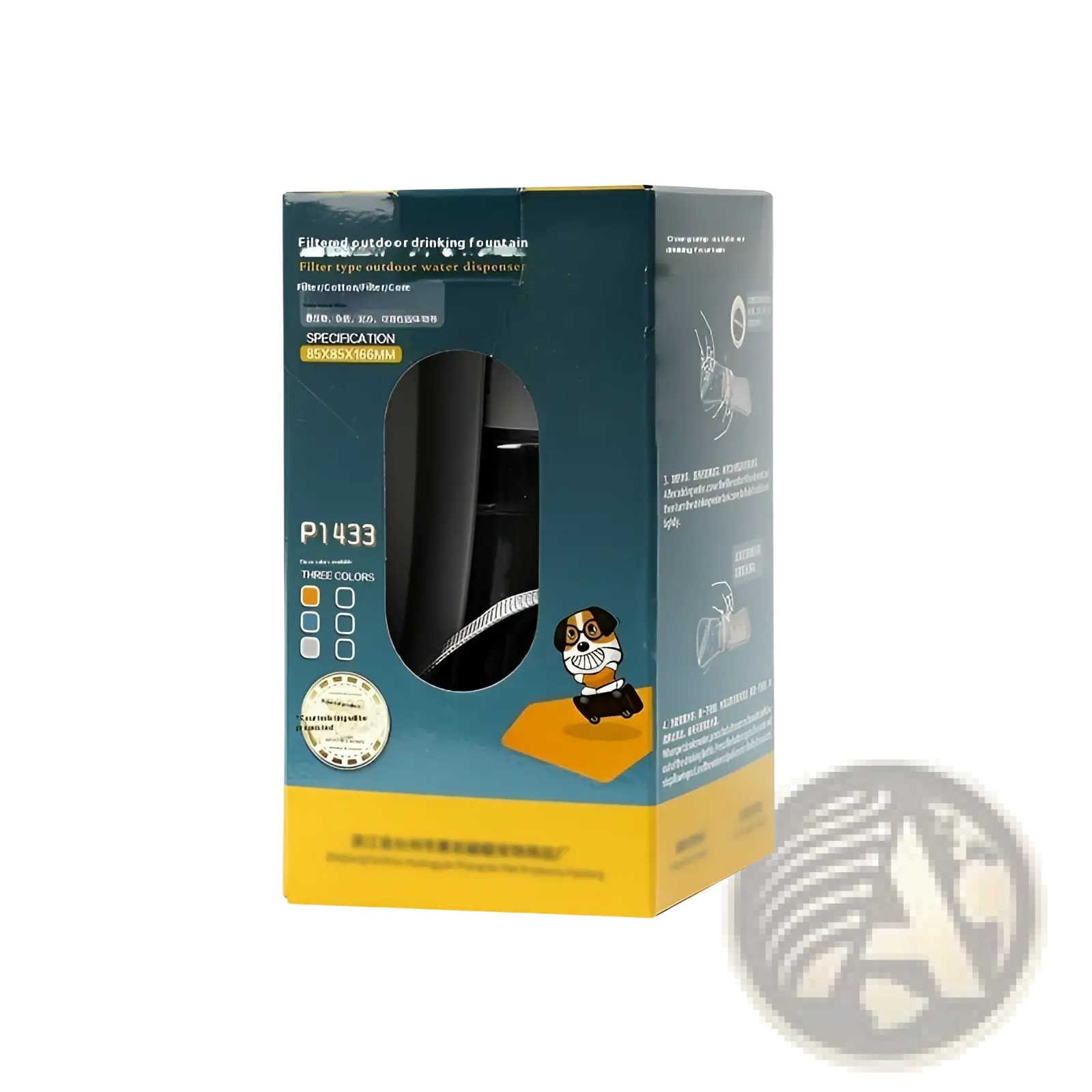 A sleek black portable pet water bottle with carbon filter featuring a modern minimalist design with silver accents