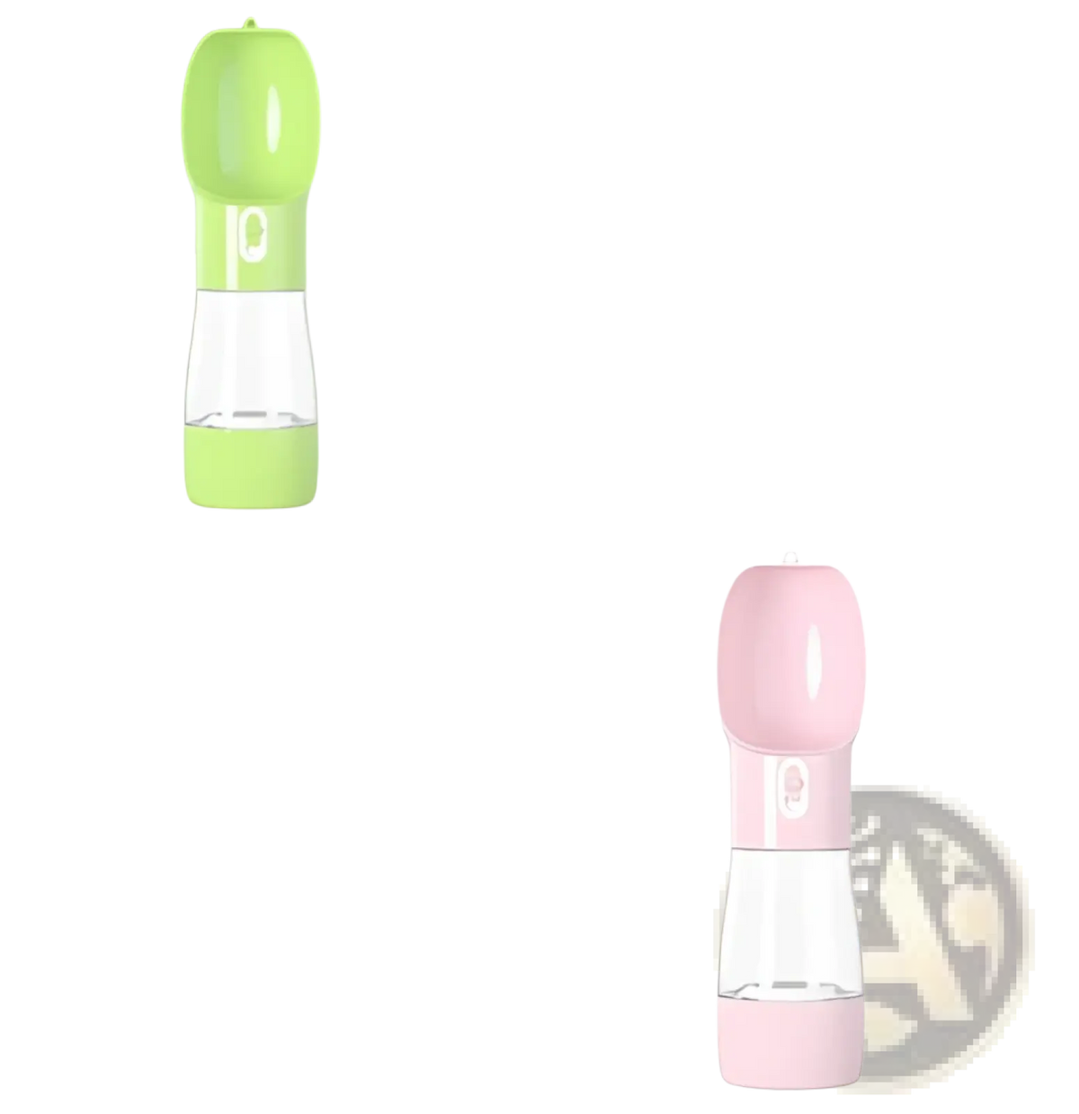Portable pet water bottle in lime green and clear plastic with a soft silicone base for outdoor walks