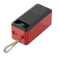 Portable power bank 120000mah 66w fast charging with textured red body digital display and beige wrist strap