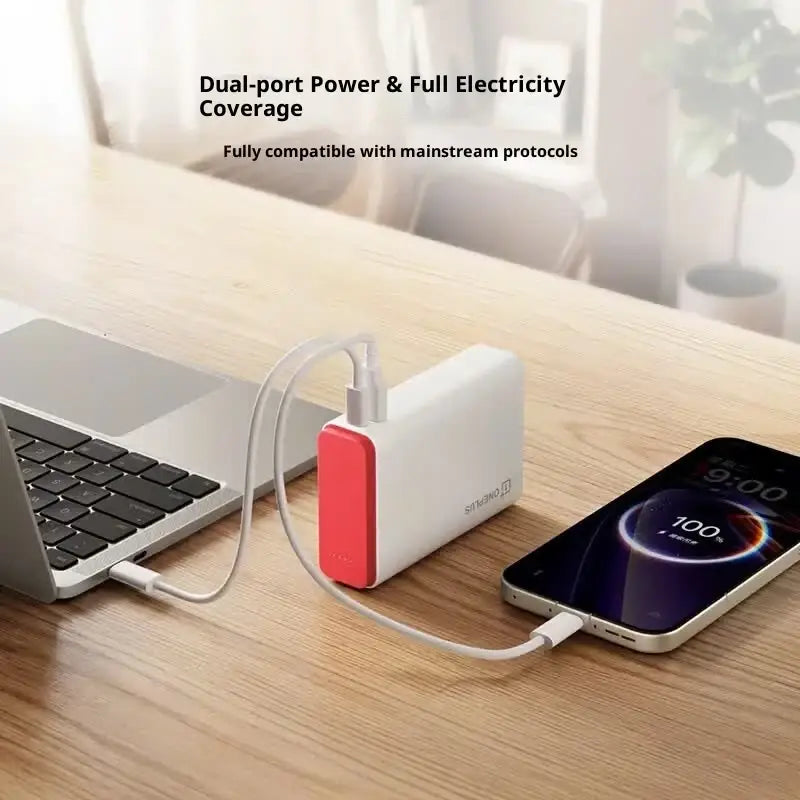 White and red dual-port portable power bank 120w 15000mah with sleek rectangular design for Oppo devices