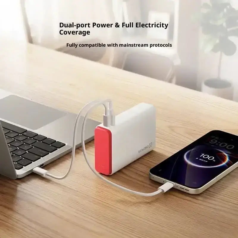 White and red dual-port portable power bank with sleek rectangular design 120w 15000mah for Oppo devices