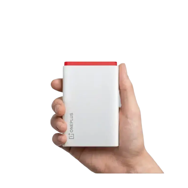 White and red OnePlus portable power bank 120w 15000mah with sleek rectangular design for Oppo portable power