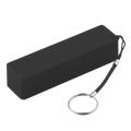 Black rectangular portable power bank with micro usb and keychain attachment for 18650 battery charging