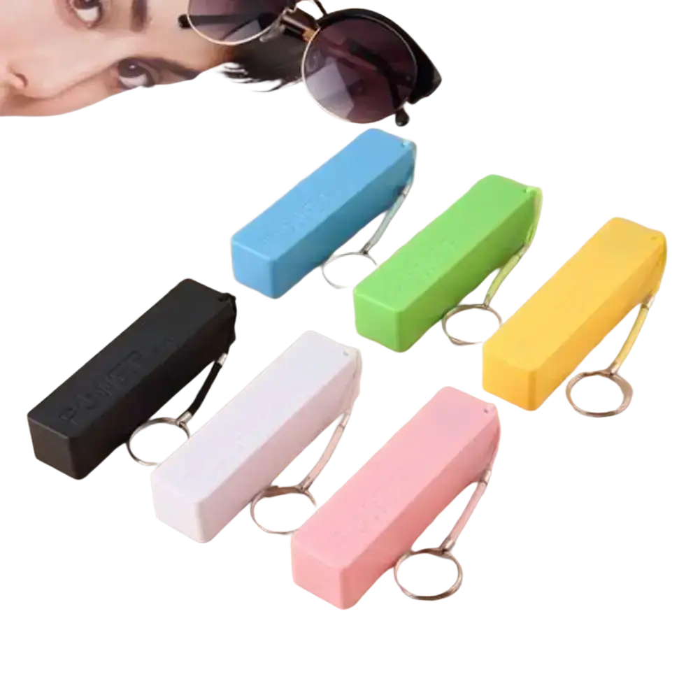 Colorful rectangular portable power banks with keychain attachments for 18650 battery micro usb charging