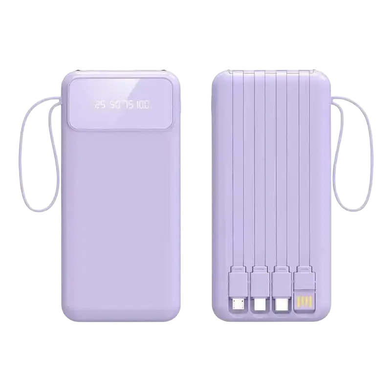 Lavender-colored portable power bank 50000mah with fast charging multiple ports and a convenient wrist strap