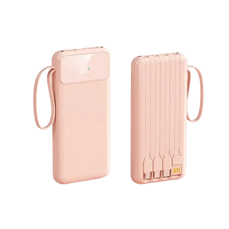 Pink portable power bank 50000mAh with fast charging multiple USB ports and wrist strap for convenient use