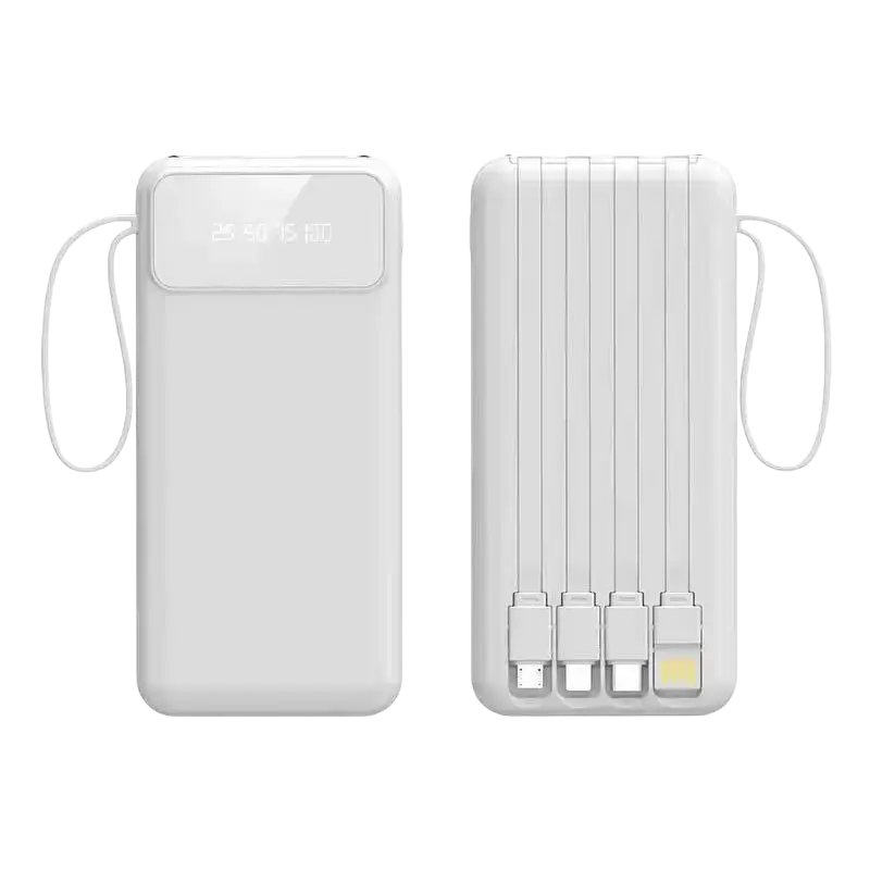 White rectangular portable power bank 50000mah with digital display fast charging and five usb ports including yellow lightning port