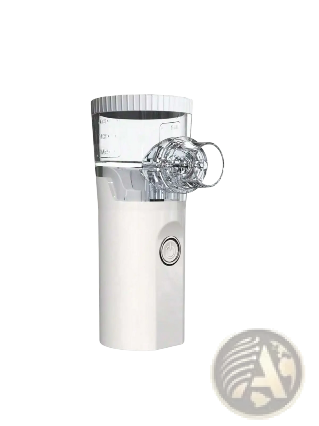 White portable rechargeable nano mist facial hydration nebulizer with clear medication chamber and transparent mouthpiece