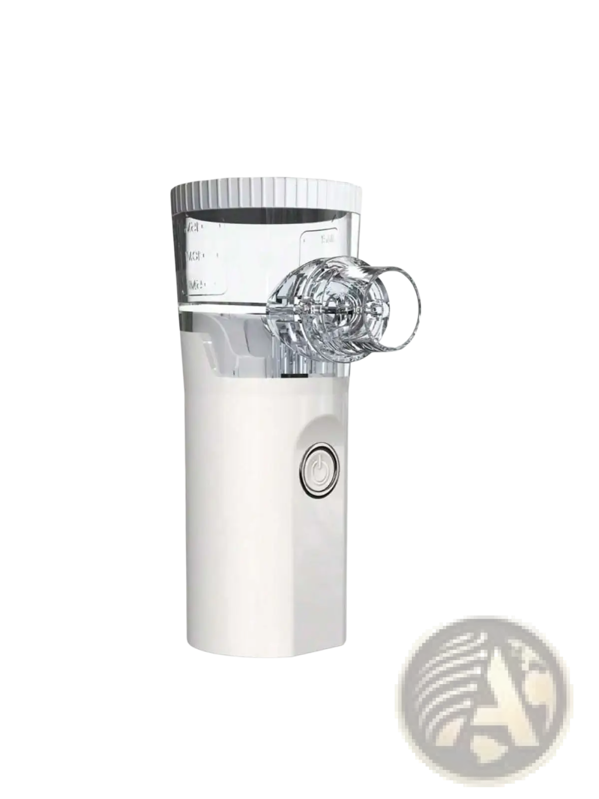White portable rechargeable nano mist facial hydration nebulizer with clear medication chamber and transparent mouthpiece