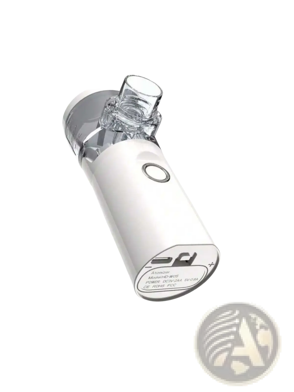 White portable rechargeable nano mist facial hydration handheld nebulizer with clear glass mouthpiece and silver accents