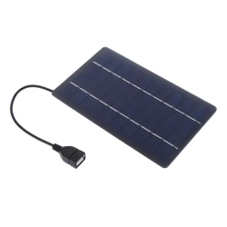 Dark blue rectangular portable solar panel with black usb charging cable for outdoor charging panel to stay connected
