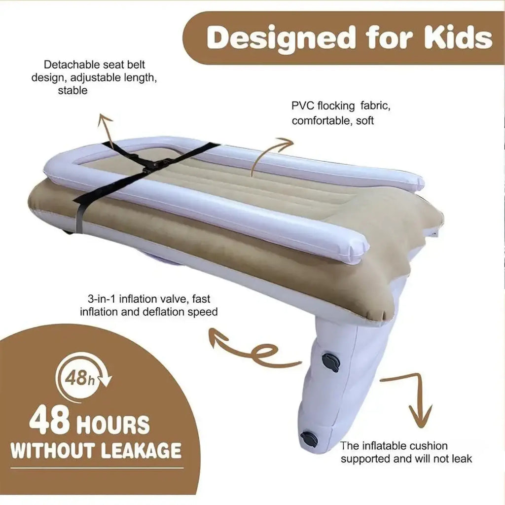 Beige and white portable toddler airplane bed inflatable air mattress with pvc flocking fabric for comfort and travel