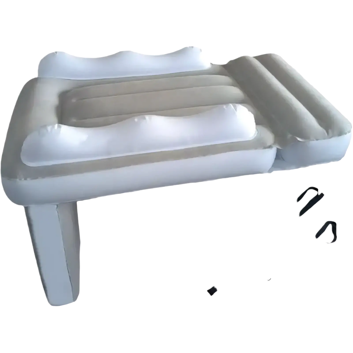 Portable toddler airplane bed inflatable travel air mattress with white and beige sections, headrest, and foot support
