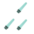 Set of three mint green plastic portable travel bidet bottle nozzles with black rubber gaskets and perforated tops