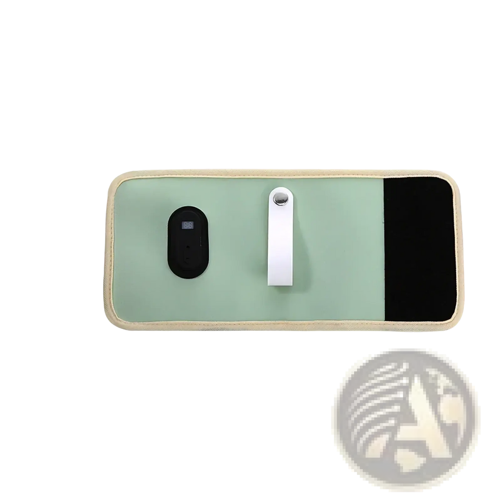 Portable usb baby bottle warmer in light green and black with beige border rectangular phone stand design