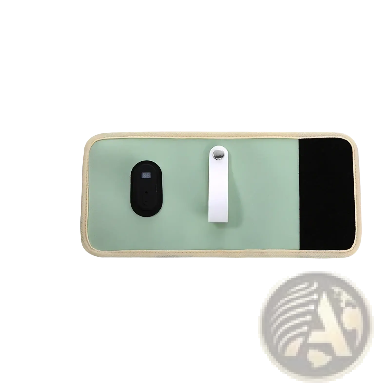 Portable usb baby bottle warmer in light green and black with beige border rectangular phone stand design