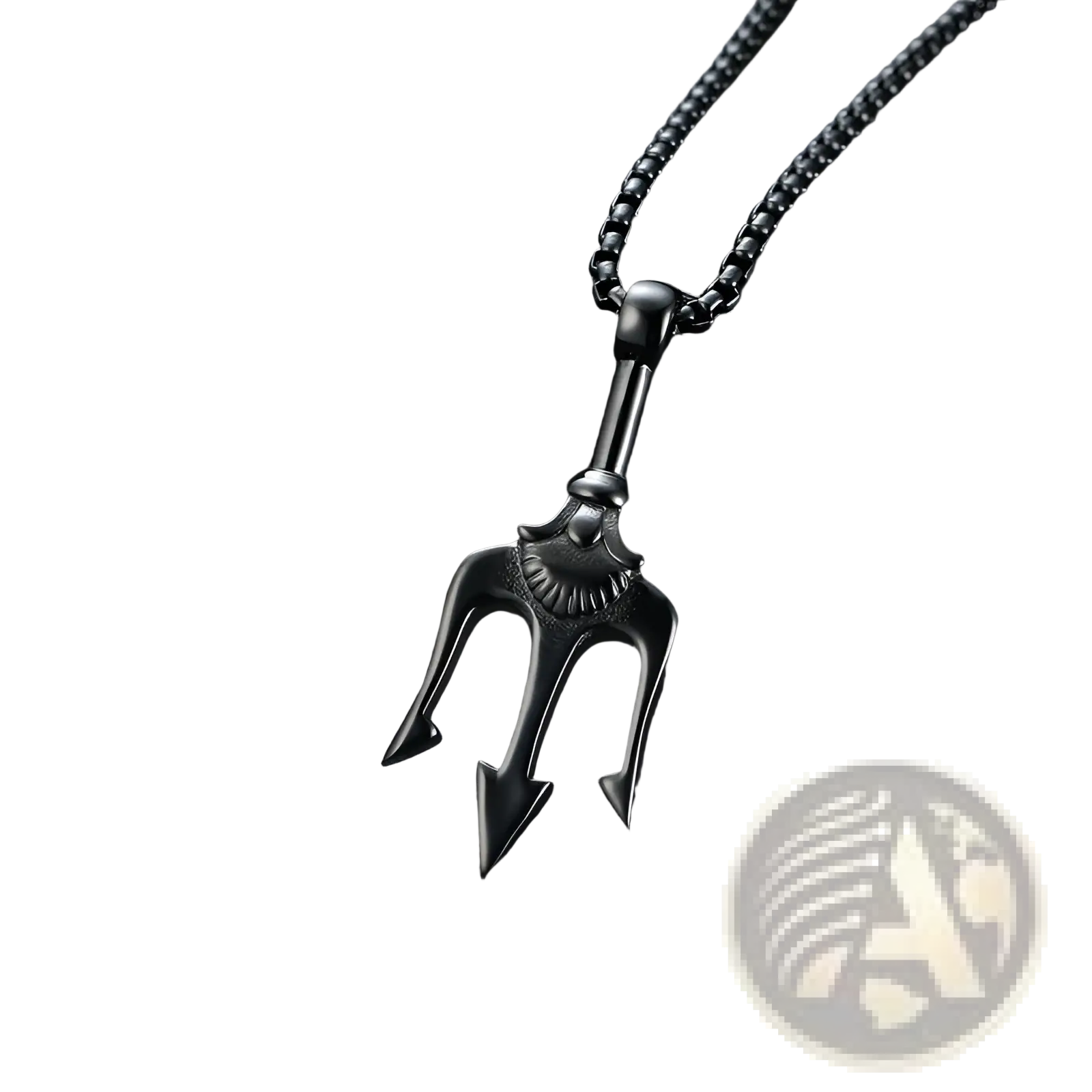 Black poseidon trident pendant necklace with sleek matte finish in durable titanium steel metal design