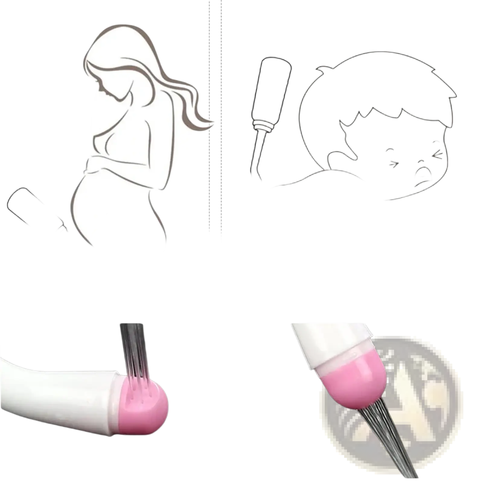 Postpartum peri bottle for perineal care with pink and white baby bottle cleaning nozzle featuring slanted and straight spray settings