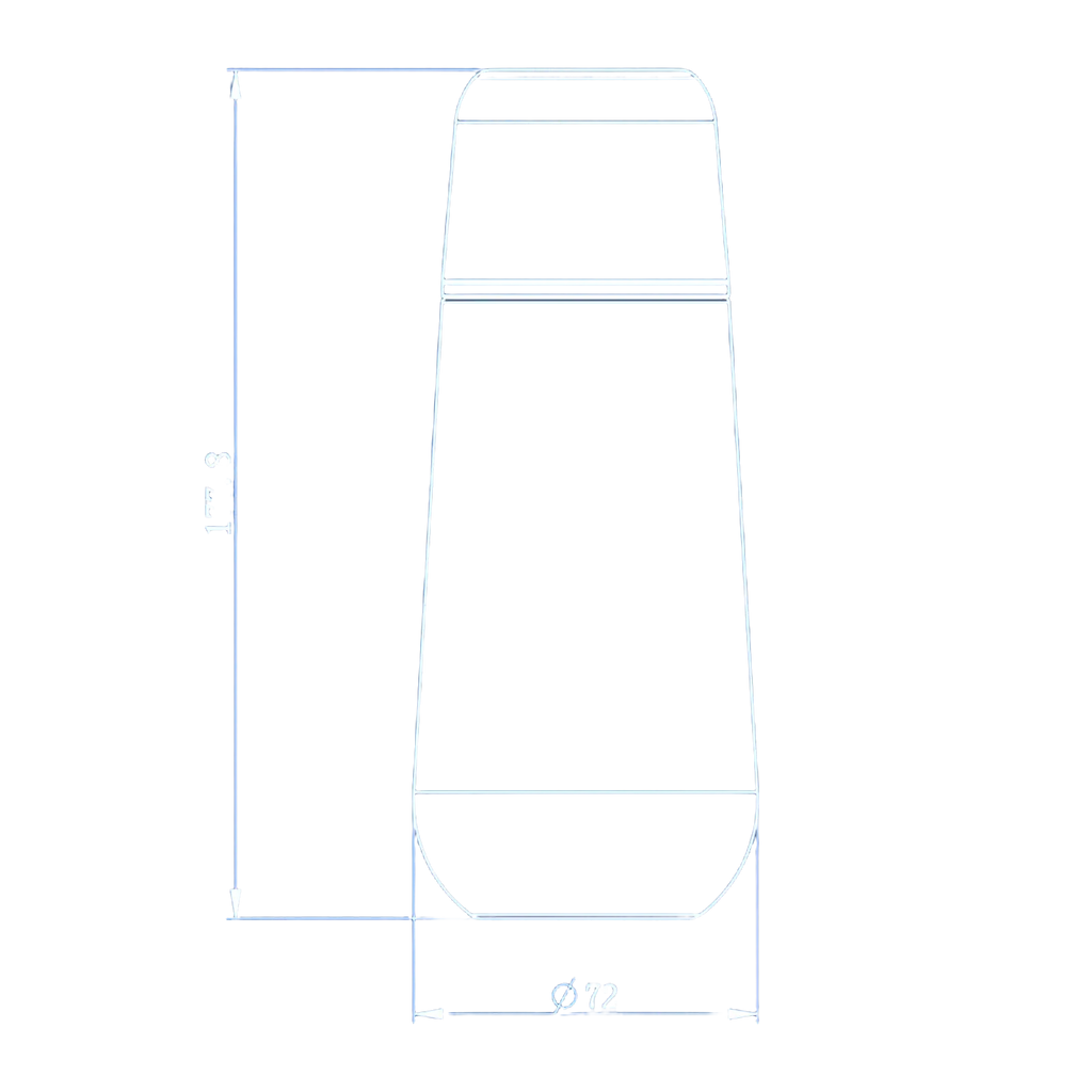 A sleek white cylindrical postpartum perineal recovery bottle technical drawing with dimensions 177.8 mm height 72 mm diameter
