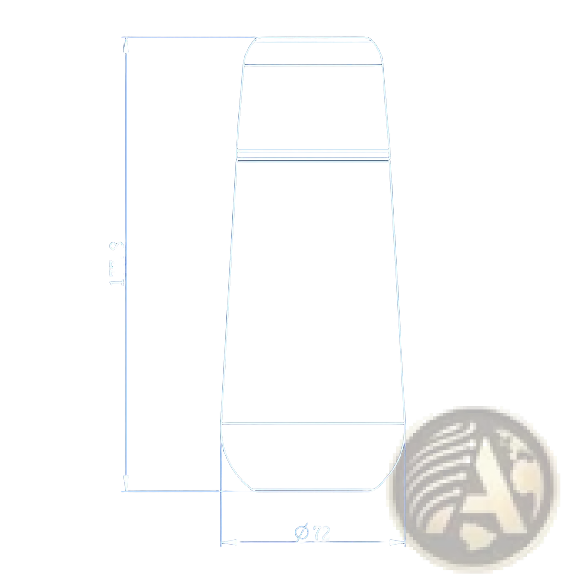 A sleek white cylindrical postpartum perineal recovery bottle technical drawing with dimensions 177.8 mm height 72 mm diameter