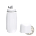 White ceramic postpartum perineal recovery spray bottle with sleek cylindrical body and silver metallic rim