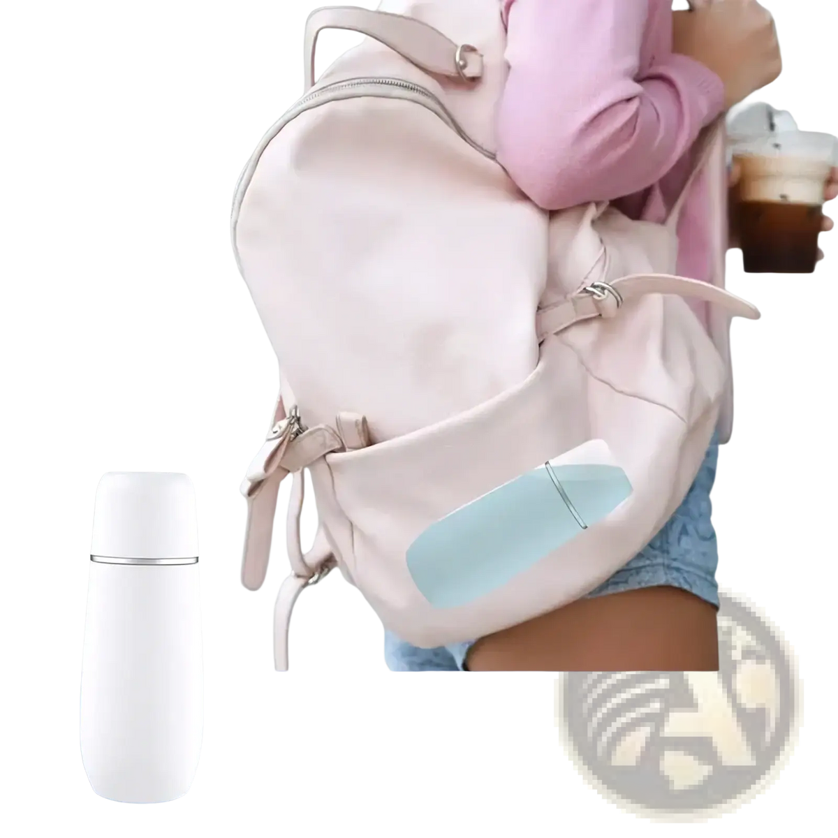 White insulated postpartum perineal recovery spray bottle with sleek minimalist design and silver accent band