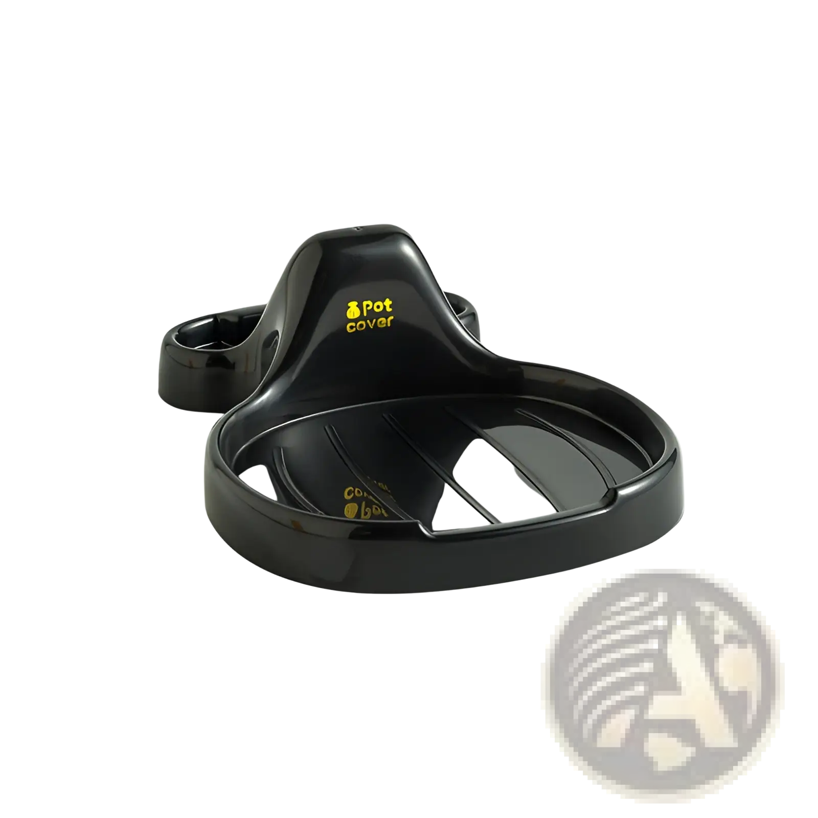 Black plastic pot lid cover with glossy finish and molded handle for pot lid holder countertop organizer rack