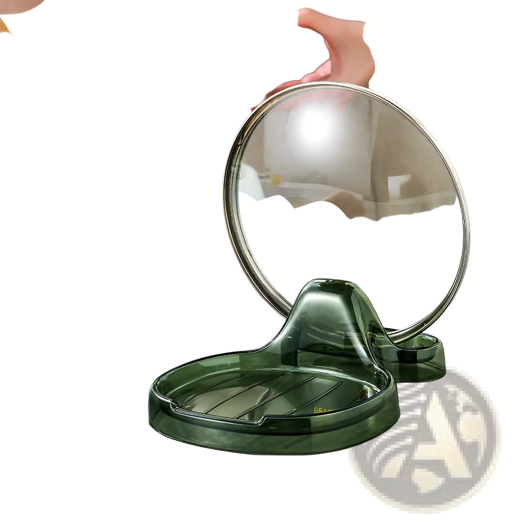 Transparent green plastic pot lid holder with wooden knob handle for countertop organizer rack display