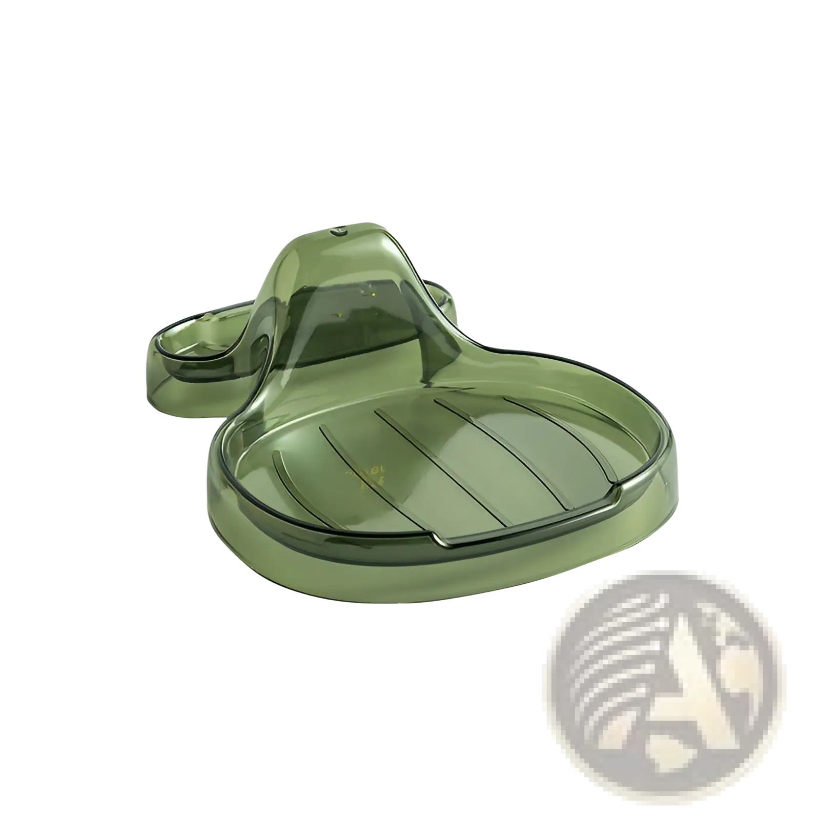 Transparent olive green plastic pot lid holder countertop organizer rack with curved ergonomic design and integrated handle