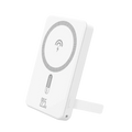 White rectangular wireless charger power bank with 10000mah capacity and circular charging symbol magnetic design